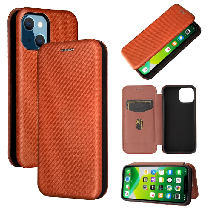 Textura de fibra de carbono Flip horizontal magnético TPU + PC + Funda de cuero PU con ranura para tarjeta