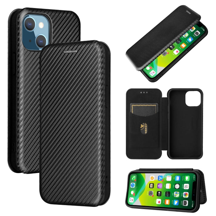 Textura de fibra de carbono Flip horizontal magnético TPU + PC + Funda de cuero PU con ranura para tarjeta