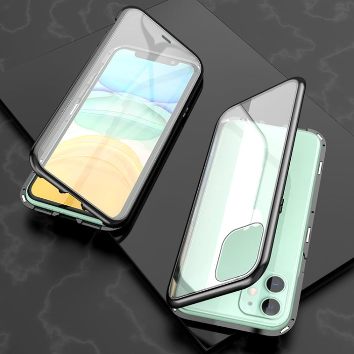 Estuche con tapa de imán de vidrio templado con marco angular de adsorción magnética de lados dobles ultra delgados, For iPhone 11, For iPhone 11 Pro, For iPhone 11 Pro Max