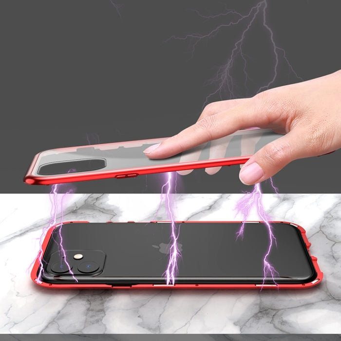 Estuche con tapa de imán de vidrio templado con marco angular de adsorción magnética de lados dobles ultra delgados, For iPhone 11, For iPhone 11 Pro, For iPhone 11 Pro Max
