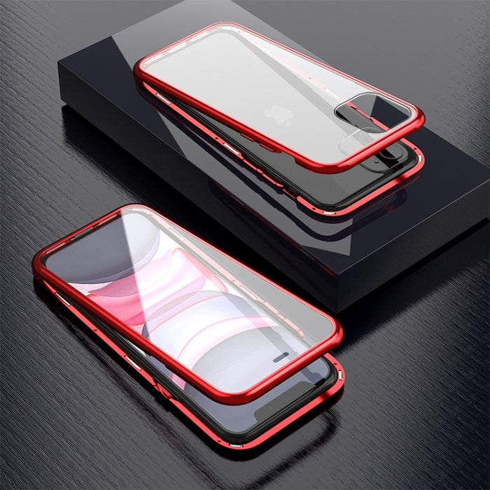 Estuche con tapa de imán de vidrio templado con marco angular de adsorción magnética de lados dobles ultra delgados, For iPhone 11, For iPhone 11 Pro, For iPhone 11 Pro Max