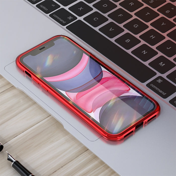 Estuche con tapa de imán de vidrio templado con marco angular de adsorción magnética de lados dobles ultra delgados, For iPhone 11, For iPhone 11 Pro, For iPhone 11 Pro Max