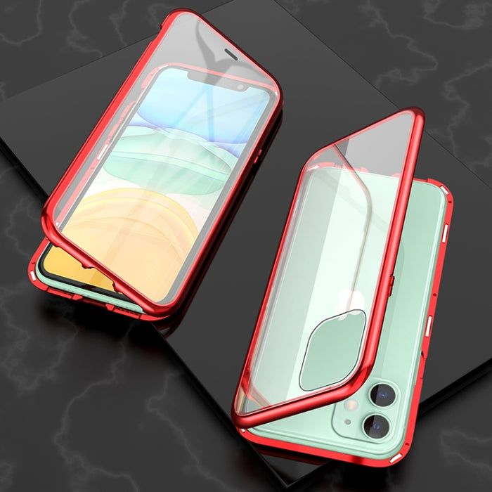 Estuche con tapa de imán de vidrio templado con marco angular de adsorción magnética de lados dobles ultra delgados, For iPhone 11, For iPhone 11 Pro, For iPhone 11 Pro Max
