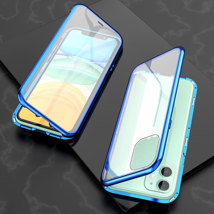 Estuche con tapa de imán de vidrio templado con marco angular de adsorción magnética de lados dobles ultra delgados, For iPhone 11, For iPhone 11 Pro, For iPhone 11 Pro Max
