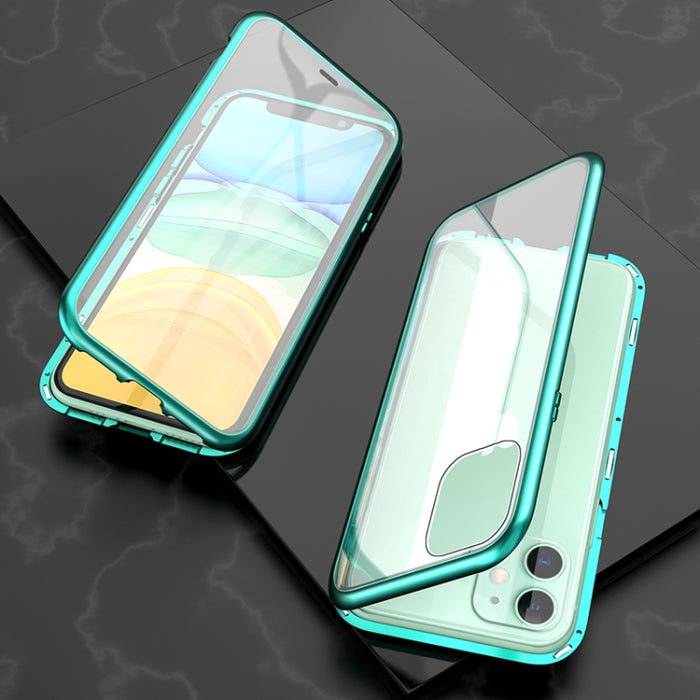 Estuche con tapa de imán de vidrio templado con marco angular de adsorción magnética de lados dobles ultra delgados, For iPhone 11, For iPhone 11 Pro, For iPhone 11 Pro Max