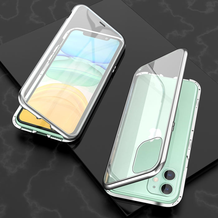 Estuche con tapa de imán de vidrio templado con marco angular de adsorción magnética de lados dobles ultra delgados, For iPhone 11, For iPhone 11 Pro, For iPhone 11 Pro Max
