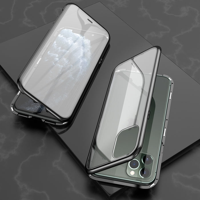 Estuche con tapa de imán de vidrio templado con marco angular de adsorción magnética de lados dobles ultra delgados, For iPhone 11, For iPhone 11 Pro, For iPhone 11 Pro Max