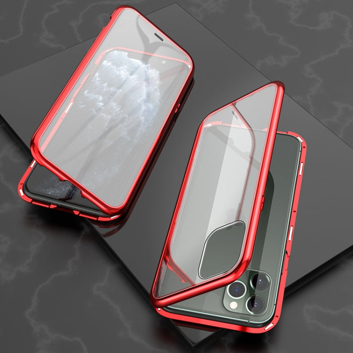 Estuche con tapa de imán de vidrio templado con marco angular de adsorción magnética de lados dobles ultra delgados, For iPhone 11, For iPhone 11 Pro, For iPhone 11 Pro Max