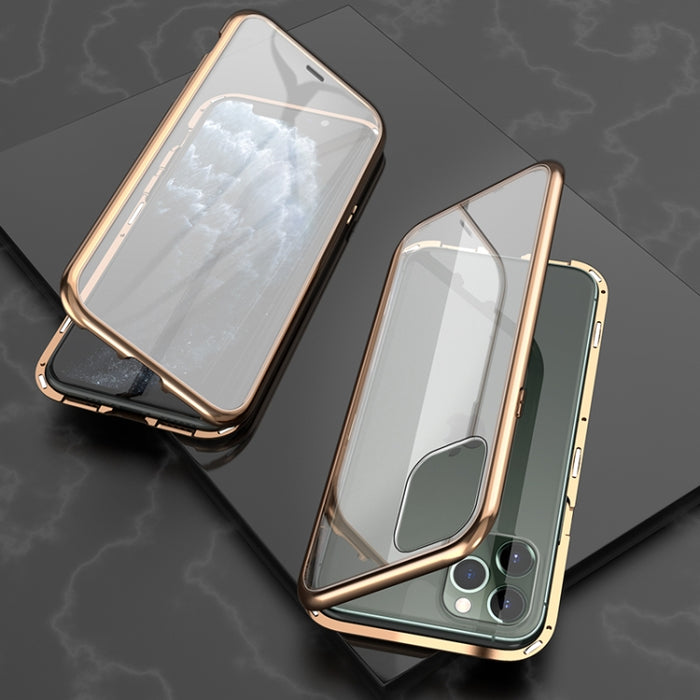 Estuche con tapa de imán de vidrio templado con marco angular de adsorción magnética de lados dobles ultra delgados, For iPhone 11, For iPhone 11 Pro, For iPhone 11 Pro Max