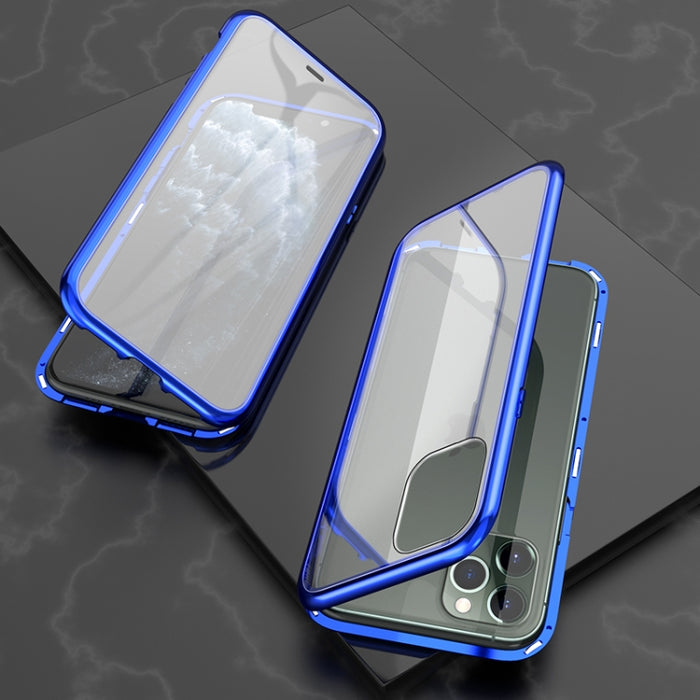 Estuche con tapa de imán de vidrio templado con marco angular de adsorción magnética de lados dobles ultra delgados, For iPhone 11, For iPhone 11 Pro, For iPhone 11 Pro Max