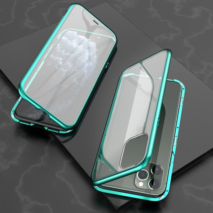 Estuche con tapa de imán de vidrio templado con marco angular de adsorción magnética de lados dobles ultra delgados, For iPhone 11, For iPhone 11 Pro, For iPhone 11 Pro Max