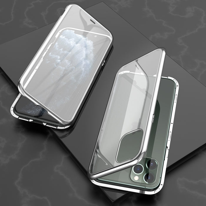 Estuche con tapa de imán de vidrio templado con marco angular de adsorción magnética de lados dobles ultra delgados, For iPhone 11, For iPhone 11 Pro, For iPhone 11 Pro Max
