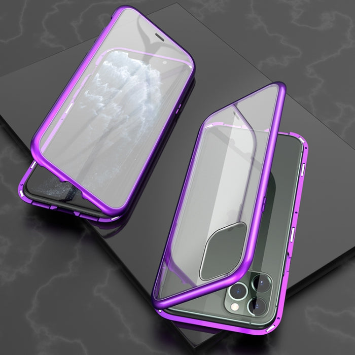 Estuche con tapa de imán de vidrio templado con marco angular de adsorción magnética de lados dobles ultra delgados, For iPhone 11, For iPhone 11 Pro, For iPhone 11 Pro Max