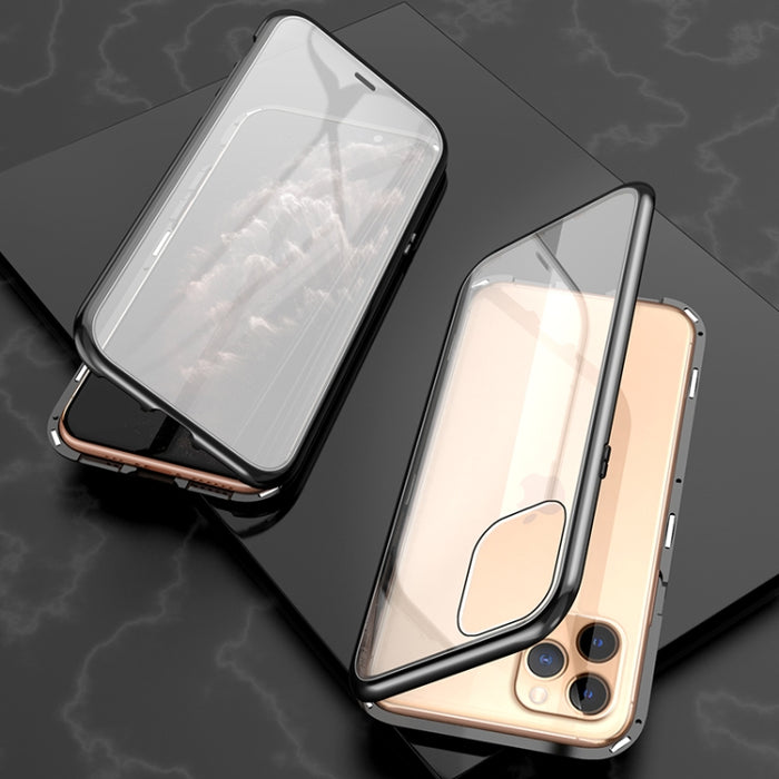 Estuche con tapa de imán de vidrio templado con marco angular de adsorción magnética de lados dobles ultra delgados, For iPhone 11, For iPhone 11 Pro, For iPhone 11 Pro Max