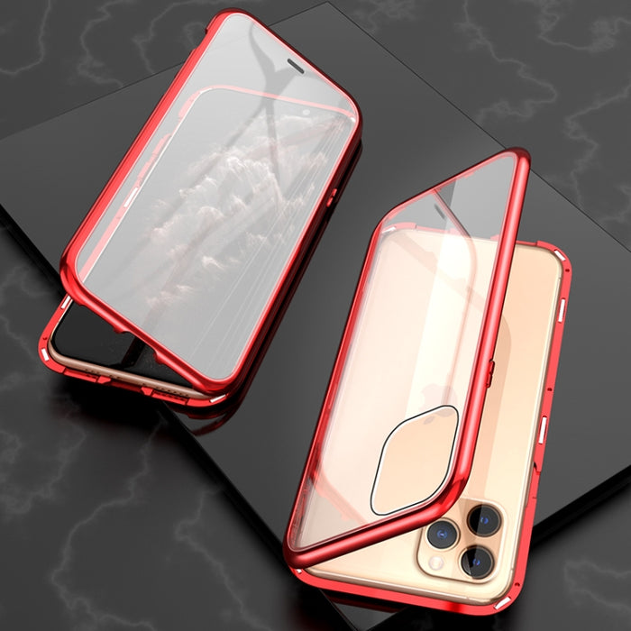 Estuche con tapa de imán de vidrio templado con marco angular de adsorción magnética de lados dobles ultra delgados, For iPhone 11, For iPhone 11 Pro, For iPhone 11 Pro Max
