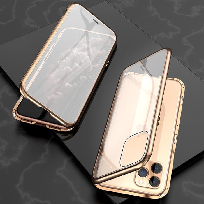 Estuche con tapa de imán de vidrio templado con marco angular de adsorción magnética de lados dobles ultra delgados, For iPhone 11, For iPhone 11 Pro, For iPhone 11 Pro Max