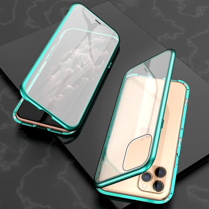Estuche con tapa de imán de vidrio templado con marco angular de adsorción magnética de lados dobles ultra delgados, For iPhone 11, For iPhone 11 Pro, For iPhone 11 Pro Max