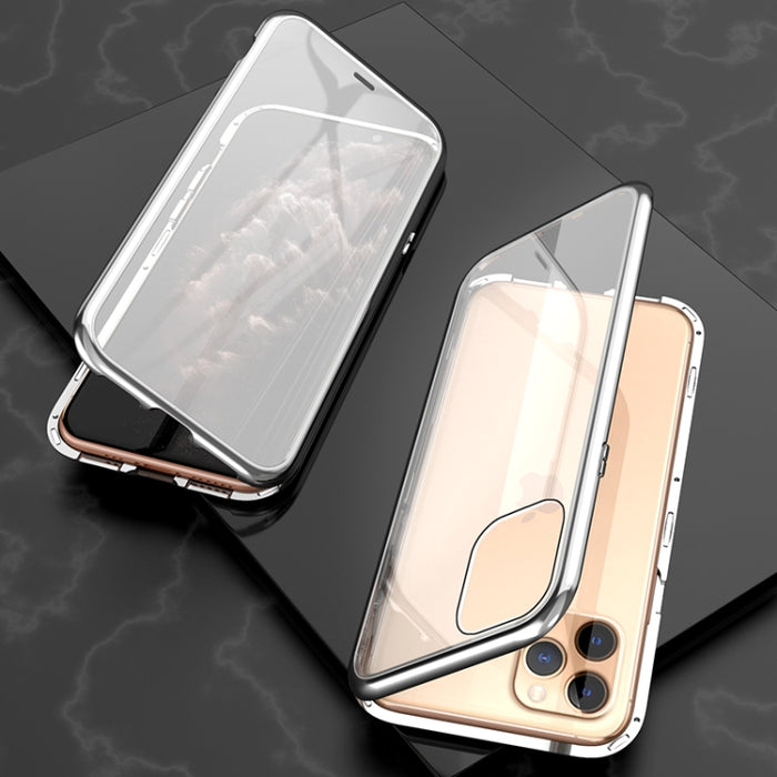 Estuche con tapa de imán de vidrio templado con marco angular de adsorción magnética de lados dobles ultra delgados, For iPhone 11, For iPhone 11 Pro, For iPhone 11 Pro Max