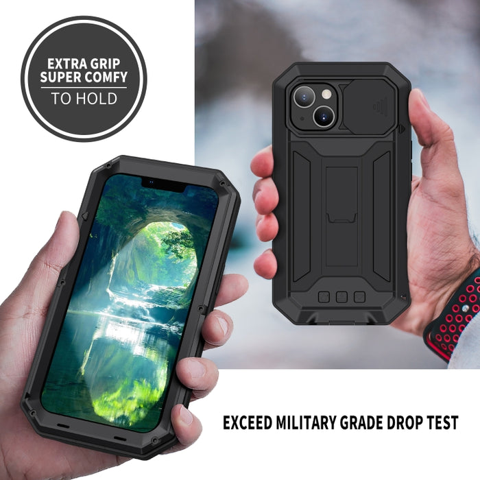 R-JUST cámara deslizante a prueba de golpes impermeable a prueba de polvo Metal + funda protectora de silicona con soporte