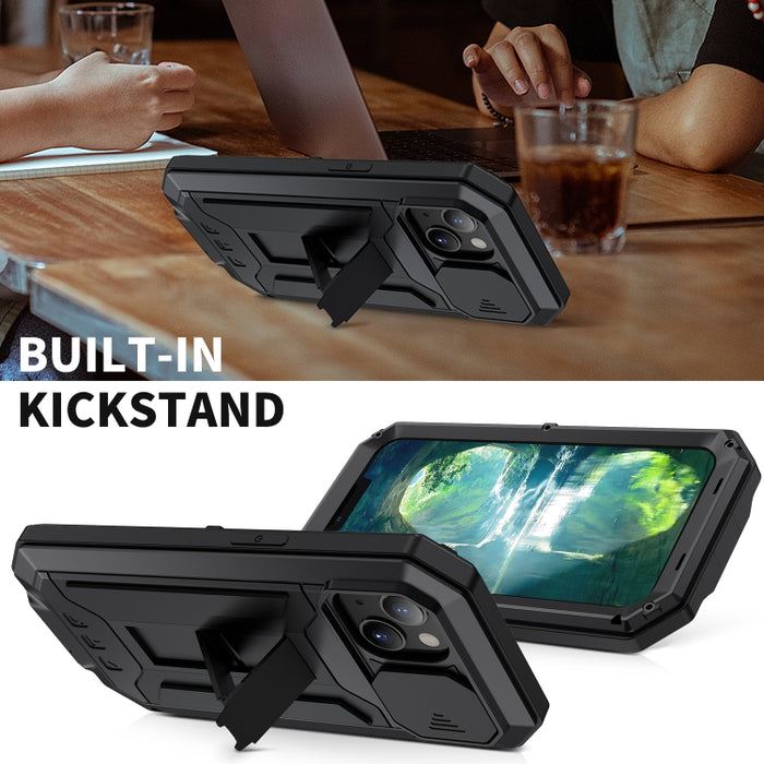 R-JUST cámara deslizante a prueba de golpes impermeable a prueba de polvo Metal + funda protectora de silicona con soporte
