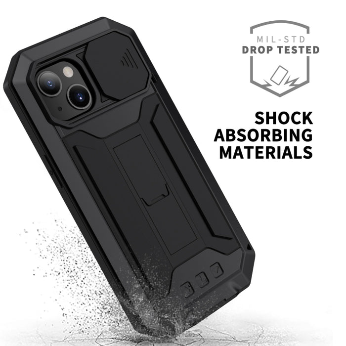 R-JUST cámara deslizante a prueba de golpes impermeable a prueba de polvo Metal + funda protectora de silicona con soporte