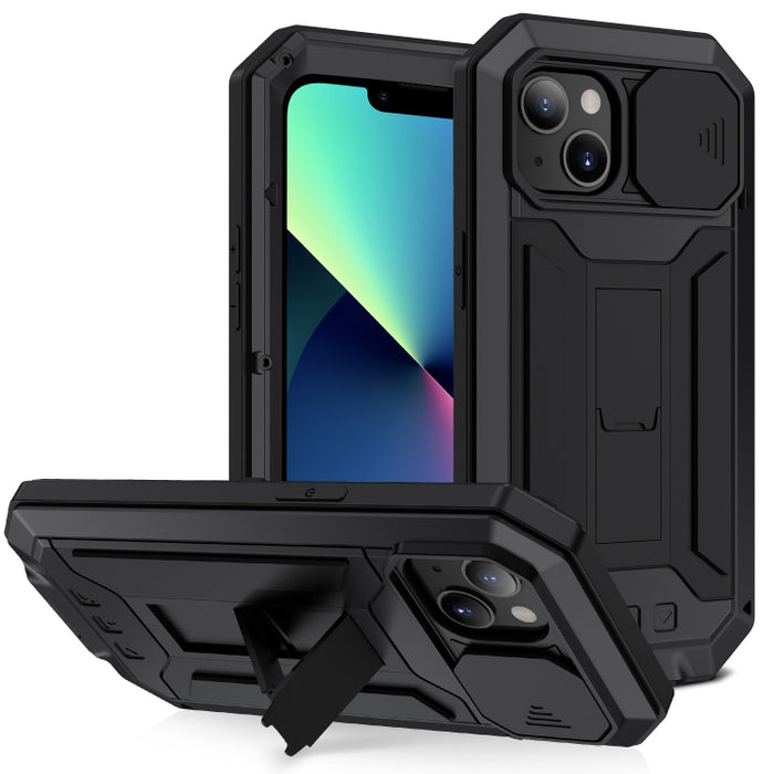R-JUST cámara deslizante a prueba de golpes impermeable a prueba de polvo Metal + funda protectora de silicona con soporte