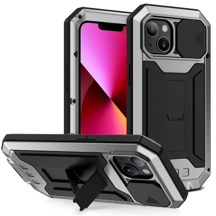 R-JUST cámara deslizante a prueba de golpes impermeable a prueba de polvo Metal + funda protectora de silicona con soporte