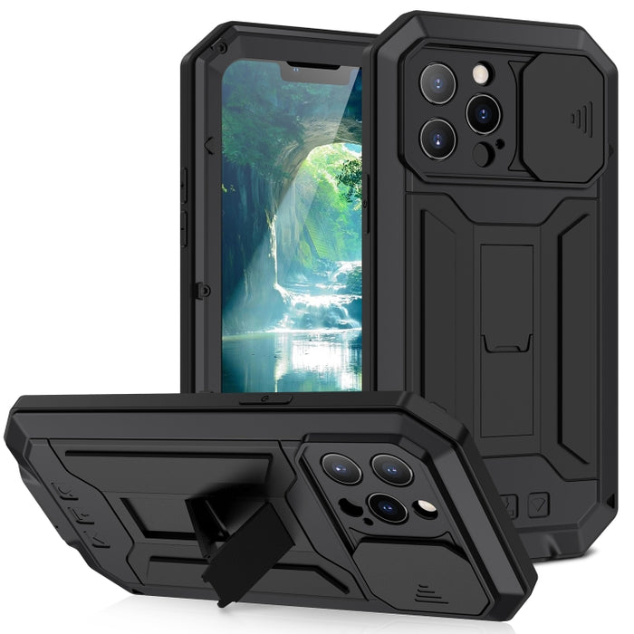R-JUST cámara deslizante a prueba de golpes impermeable a prueba de polvo Metal + funda protectora de silicona con soporte
