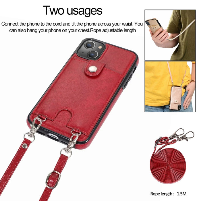 Funda protectora de cuero PU + TPU a prueba de golpes con ranura para tarjeta y cordón