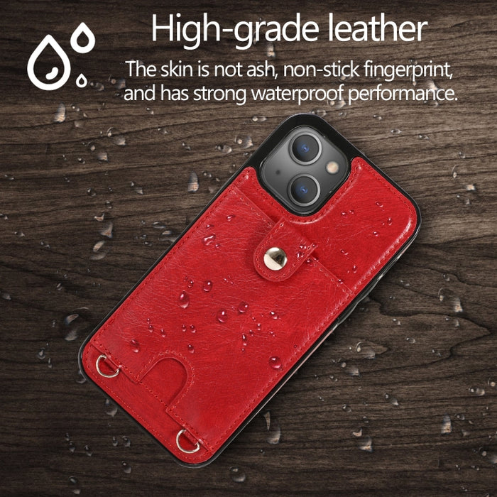 Funda protectora de cuero PU + TPU a prueba de golpes con ranura para tarjeta y cordón