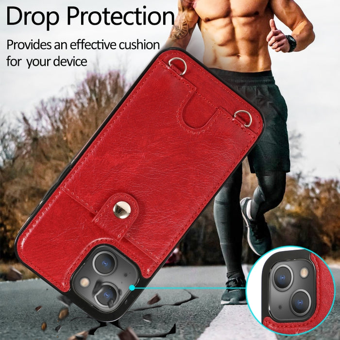 Funda protectora de cuero PU + TPU a prueba de golpes con ranura para tarjeta y cordón