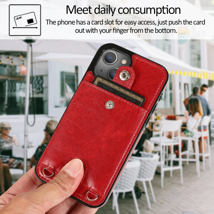 Funda protectora de cuero PU + TPU a prueba de golpes con ranura para tarjeta y cordón