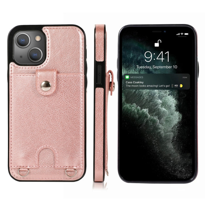 Funda protectora de cuero PU + TPU a prueba de golpes con ranura para tarjeta y cordón