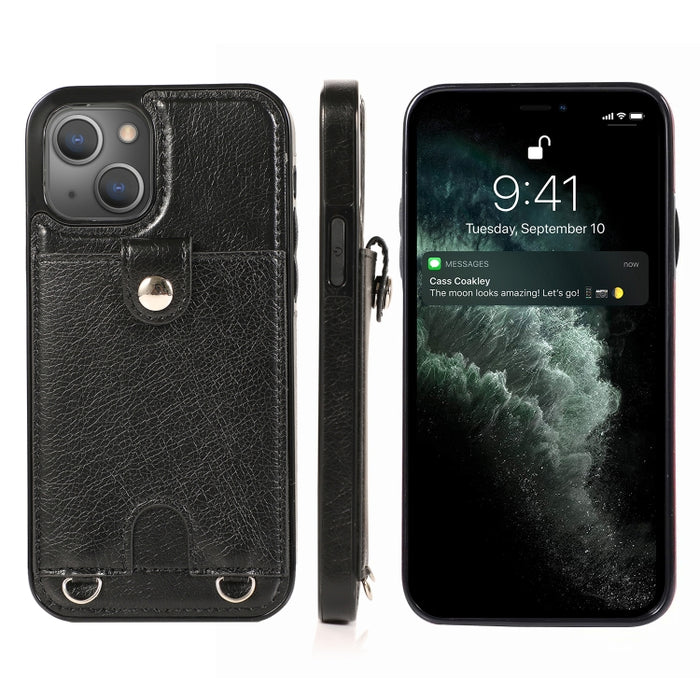 Funda protectora de cuero PU + TPU a prueba de golpes con ranura para tarjeta y cordón