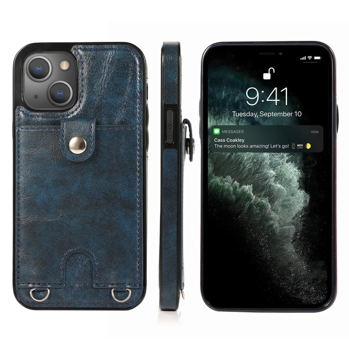 Funda protectora de cuero PU + TPU a prueba de golpes con ranura para tarjeta y cordón