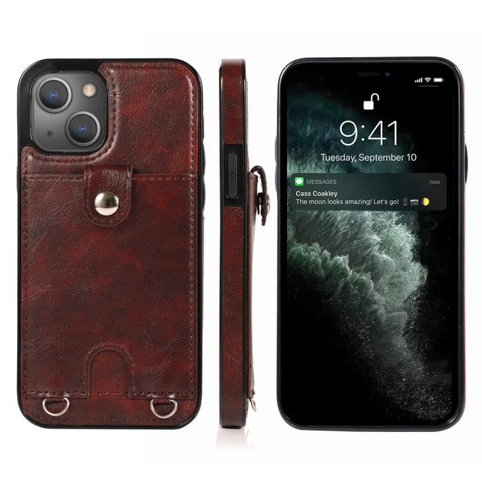Funda protectora de cuero PU + TPU a prueba de golpes con ranura para tarjeta y cordón