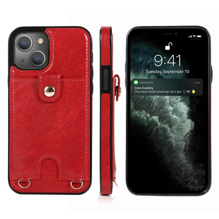 Funda protectora de cuero PU + TPU a prueba de golpes con ranura para tarjeta y cordón