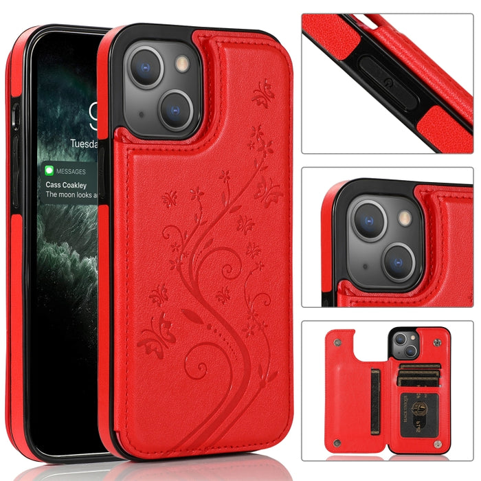 Mariposas flores doble hebilla PU + TPU funda protectora con soporte y ranuras para tarjetas y marco de fotos
