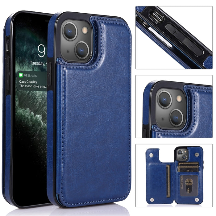 Estuche protector de PU a prueba de golpes con doble hebilla con ranuras para tarjetas y soporte