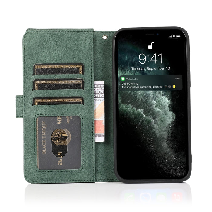 Funda de cuero con cremallera con textura de caballo loco con textura de piel, funda de cuero con tapa horizontal con soporte y ranuras para tarjetas, billetera y cordón