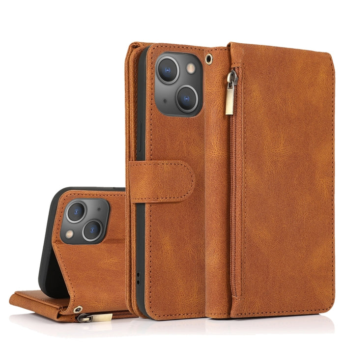 Funda de cuero con cremallera con textura de caballo loco con textura de piel, funda de cuero con tapa horizontal con soporte y ranuras para tarjetas, billetera y cordón