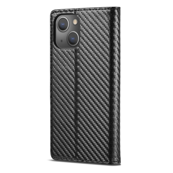 LC.IMEEKE Estuche de cuero con tapa horizontal de fibra de carbono PU + TPU con soporte, ranura para tarjeta y billetera