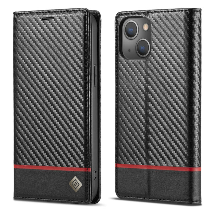 LC.IMEEKE Estuche de cuero con tapa horizontal de fibra de carbono PU + TPU con soporte, ranura para tarjeta y billetera