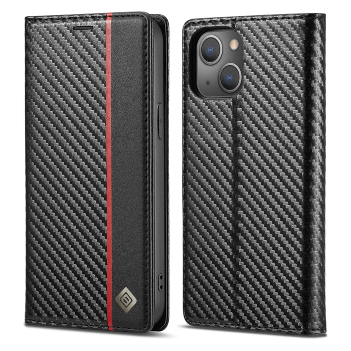 LC.IMEEKE Estuche de cuero con tapa horizontal de fibra de carbono PU + TPU con soporte, ranura para tarjeta y billetera
