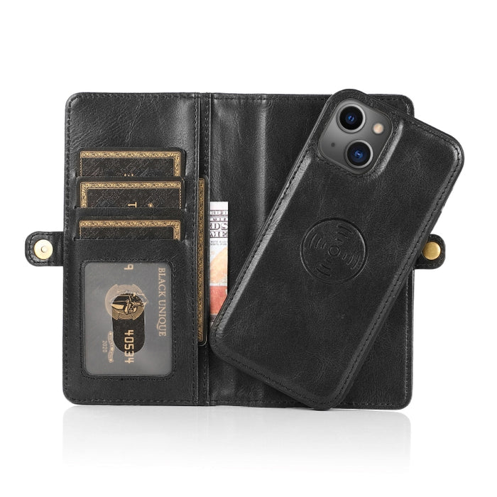 Estuche de cuero con tapa horizontal desmontable magnética fuerte con ranuras para tarjetas y billetera