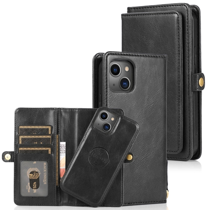 Estuche de cuero con tapa horizontal desmontable magnética fuerte con ranuras para tarjetas y billetera