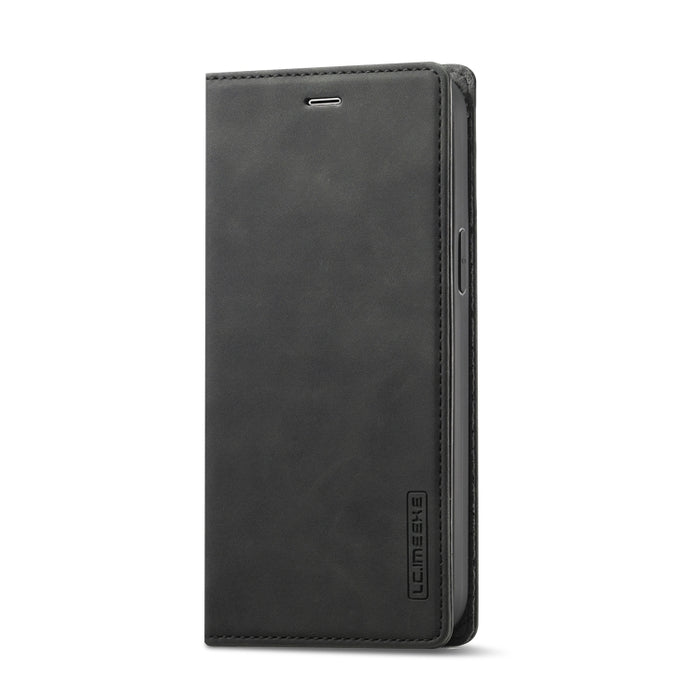 LC.IMEEKE Estuche de cuero con tapa horizontal de PU magnético fuerte + TPU mate con soporte y ranuras para tarjetas y billetera