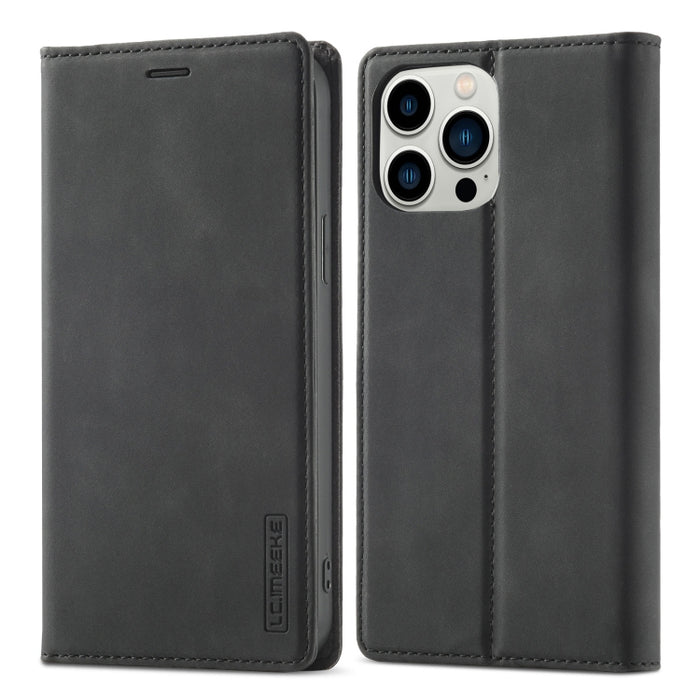 LC.IMEEKE Estuche de cuero con tapa horizontal de PU magnético fuerte + TPU mate con soporte y ranuras para tarjetas y billetera