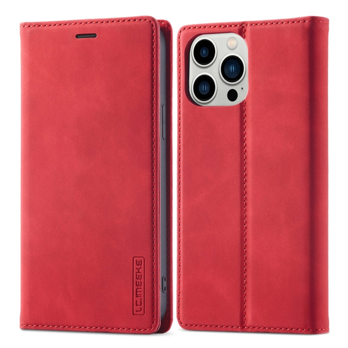 LC.IMEEKE Estuche de cuero con tapa horizontal de PU magnético fuerte + TPU mate con soporte y ranuras para tarjetas y billetera