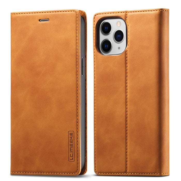 LC.IMEEKE Estuche de cuero con tapa horizontal de PU magnético fuerte + TPU mate con soporte y ranuras para tarjetas y billetera